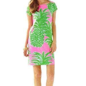 Lily Pulitzer Cotton Mini Dress, Pink Green Pineapples, Size XS, Shirt Dress